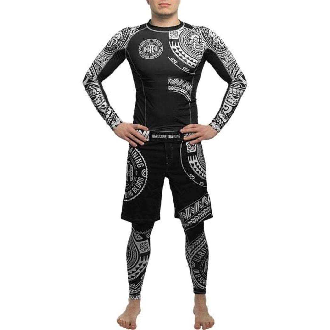 Hardcore Training Fight Shorts Boks Męski Szorty do Walki MMA Combat BJJ Grappling Fitness Muay Thai Kickboxing No Gi (DE/NL/SE/PL, Alfa, XXL, Regularny, Regularny, Czarny Biały/Biały)