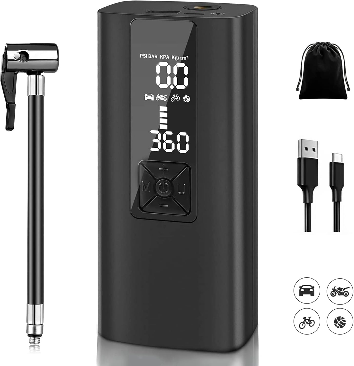 Portable Air Compressor,Fehrominger 150 PSI Battery Power Tire Inflator Rechargeable Cordless Emergency LED Electric Air Pump For Car Bicycles Motorcycle Balls (8000mAH Black) : Automotive