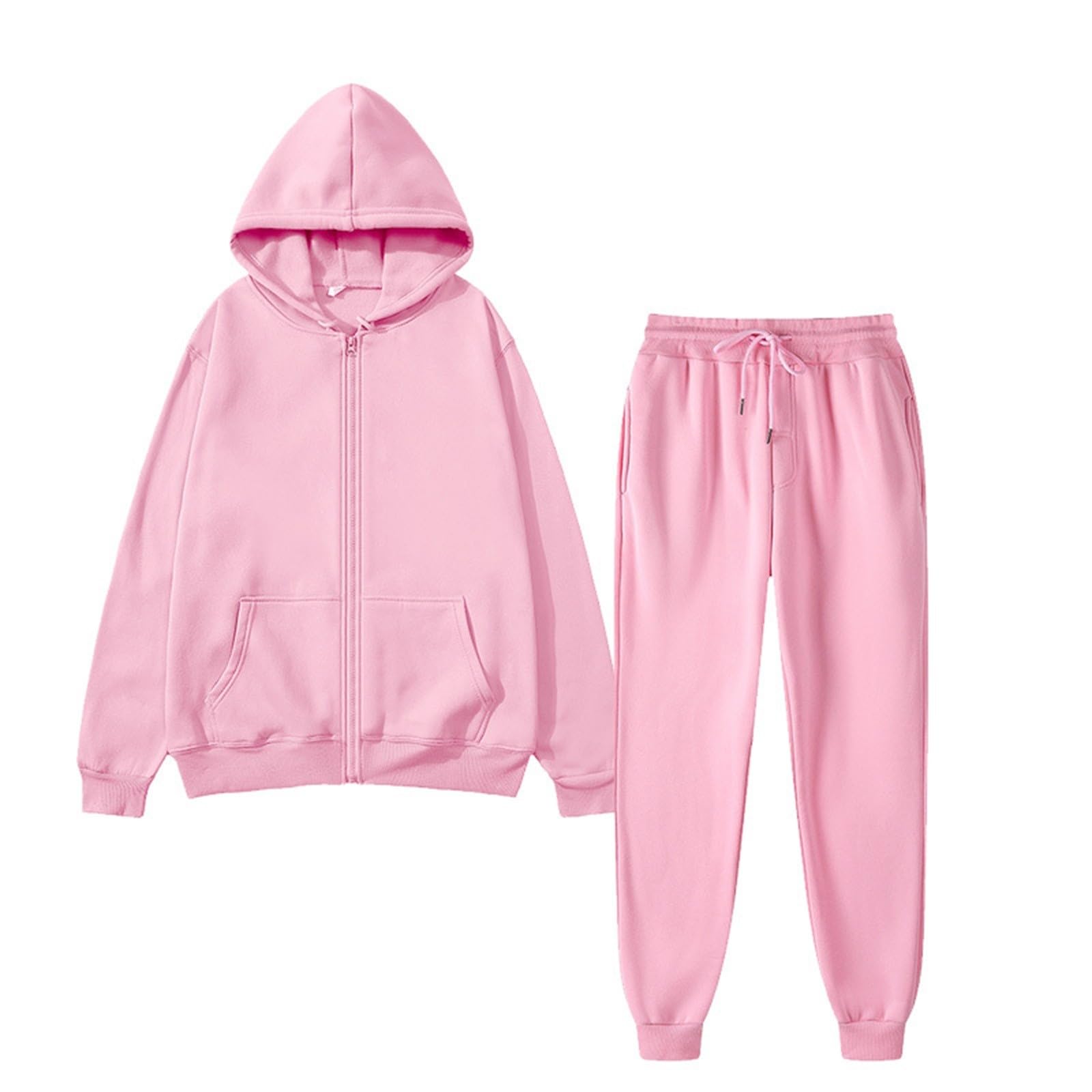 Generisch Tuta da allenamento da donna, in tinta unita, elasticizzata, morbida, comoda, con cappuccio e coulisse, da jogging, 2 pezzi, per attività all'aria aperta, allenamento Activewear, S-3Xl