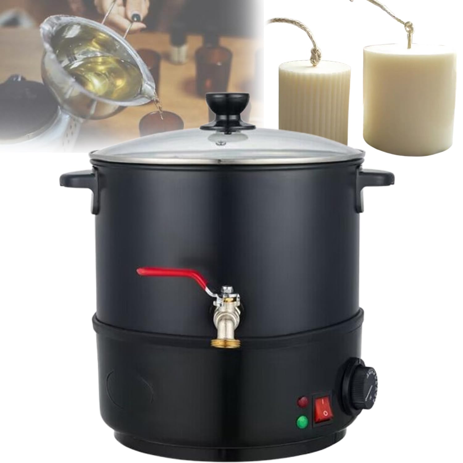 Elektryczny garnek do topienia wosku 10 l, 1000 W, regulacja temperatury 30.0 °C ~ 100.0 °C, wkładka ze stali nierdzewnej, dwuwarstwowa izolacja, beczka woskowa Φ300 mm, do produkcji świec