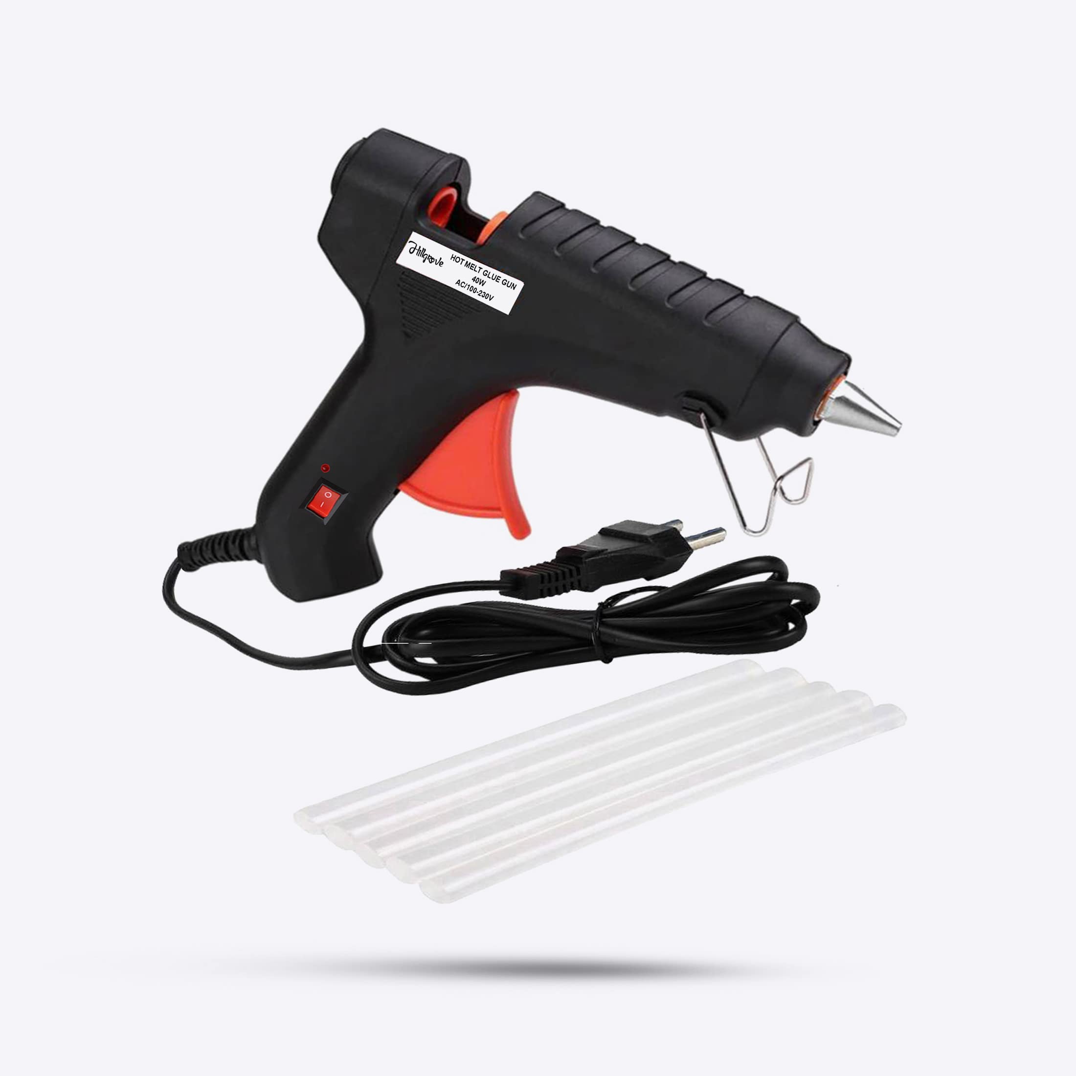 Hillgrove Electronic 40 Watt Black Hot Gum Glue Gun With 5 Pcs Hot Melt Glue Stick for Craft, Art, Decoration Work Standard Temperature Corded Glue Gun (11 mm)