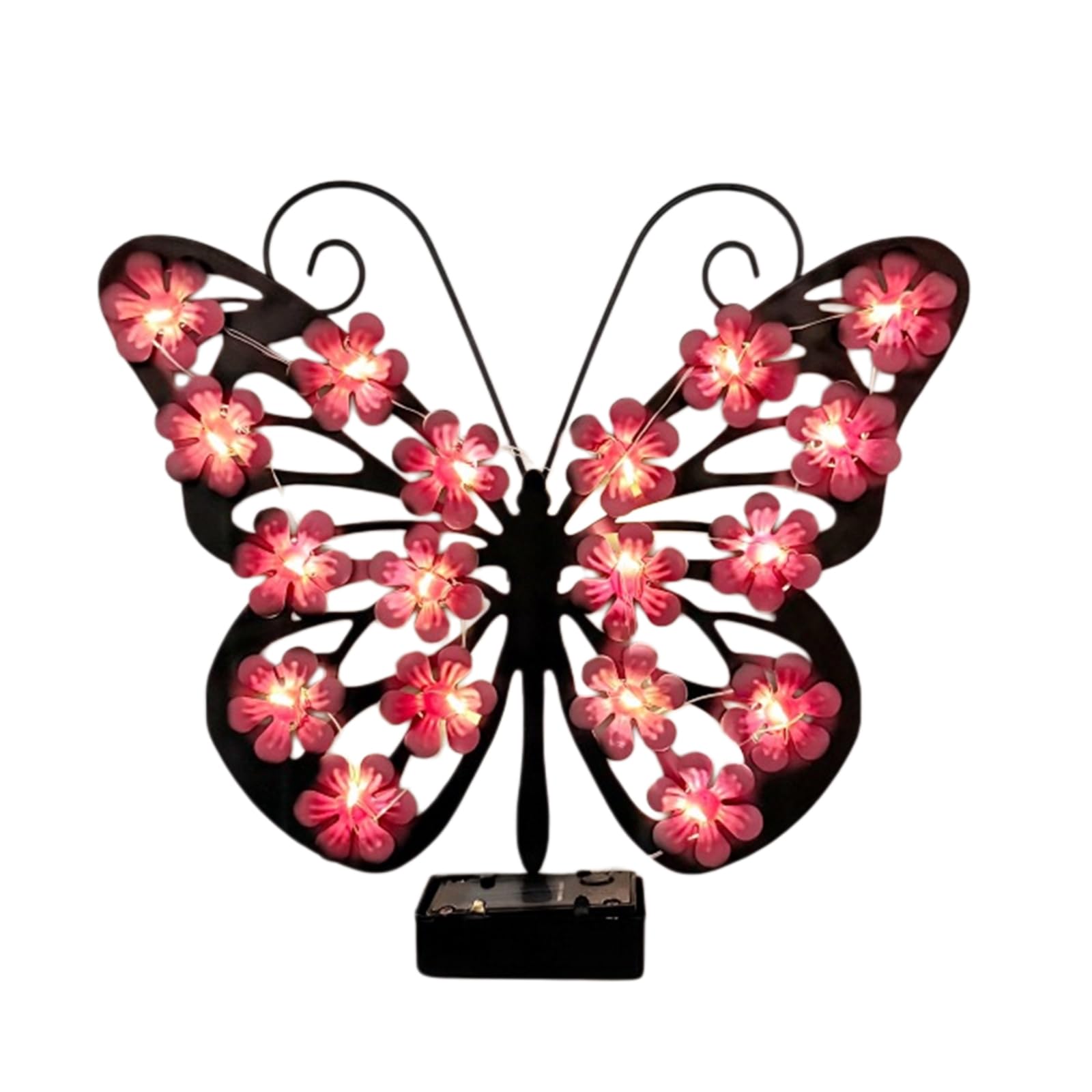 Solar Lights Outdoor Metal Butterfly Wall Decor, IP 65 Waterproof Hanging Solar Butterfly Wall Lights Outdoor for Garden, Yard, Patio, Porch, Fence and Gifts for Women (Red)