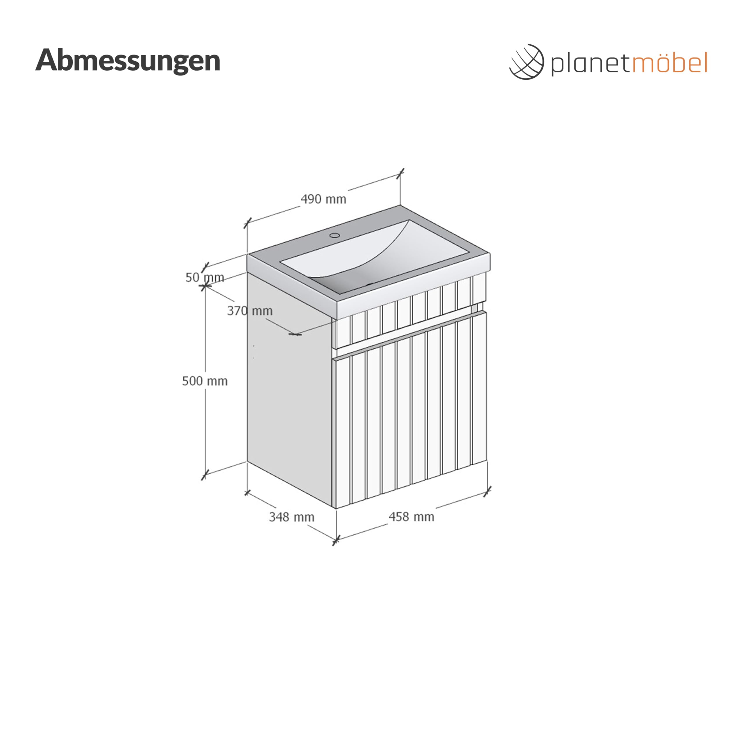 Planetmöbel Cosmia - Set di mobili da bagno, composto da lavandino con mobiletto da 50 x 60 x 35 cm, colore: bianco, lavabo in ceramica con cassetto