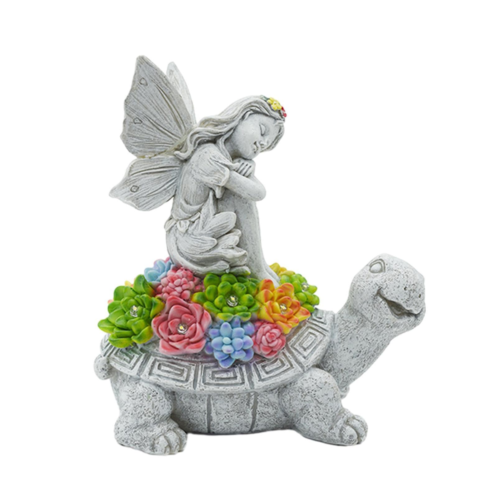 Garden Tortoise Figurine Decor, Durable Garden Flower Turtle Statue with LED Lights, Easy to Apply Solar Powered Turtle Ornaments for Outdoor, Indoor, Yard and Patio