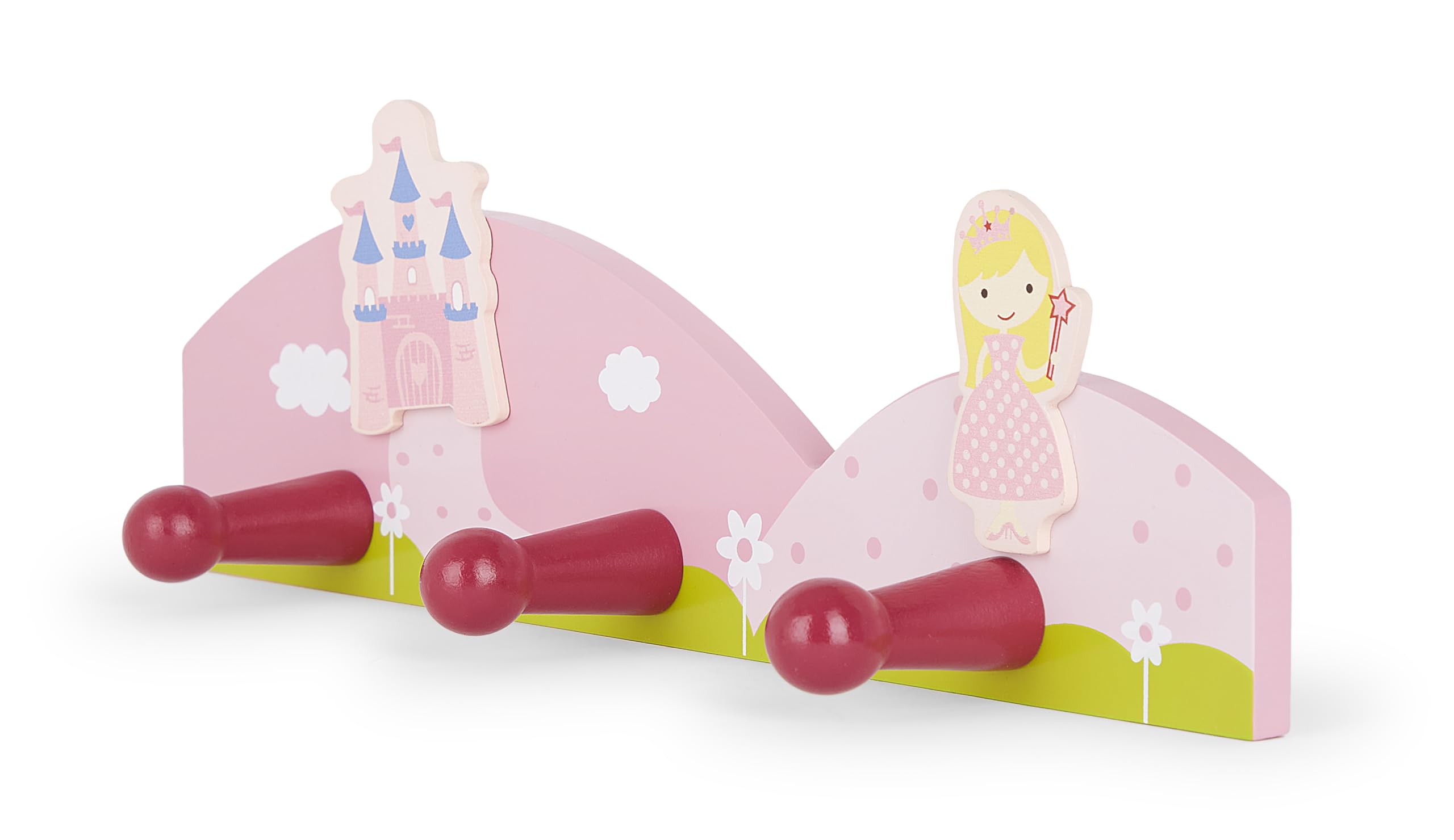 Mousehouse Gifts Triple Gancho percheros de Pared Infantil Hecho de Madera en Color Rosa y decoración de Princesas para la habitación de niñas y bebés