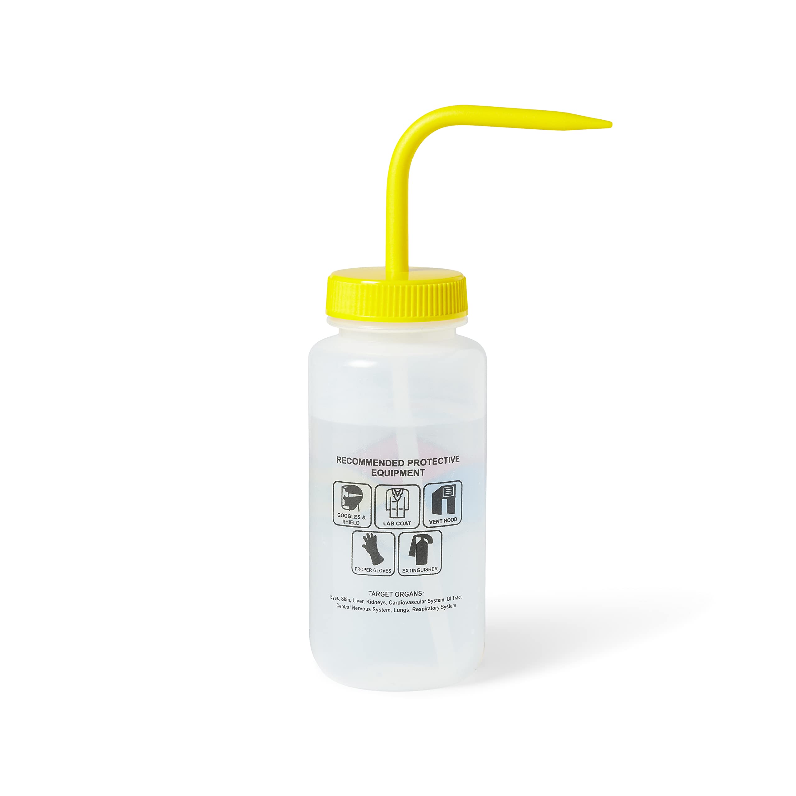 United Scientific™ UniSafe™ Laboratory Grade Wide Mouth LDPE Vented Chemical Wash Bottle, Dichloromethane, 500mL (16oz), 4-Color, Pack of 6