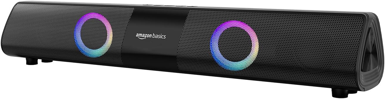 amazon basics 16W Bluetooth Soundbar Speaker with 2000mAh Battery | BT v5.3 | Aux/USB Port | RGB Party Lights