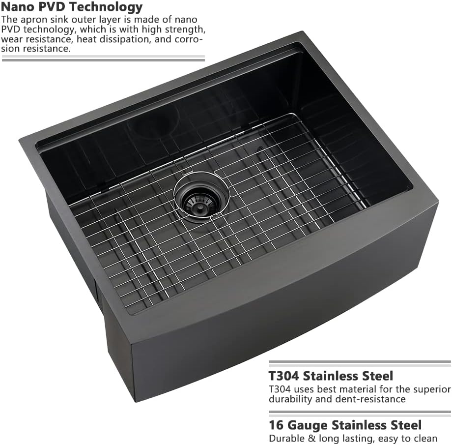 70% Off Discount 33 Black Farmhouse Sink - VASOYO 33x22 Matte Black Stainless Steel Farmhouse Apron Front Kitchen Sink Workstation 16 Gauge Gunmetal Single Bowl Farm Kitchen Sink with Cutting Board