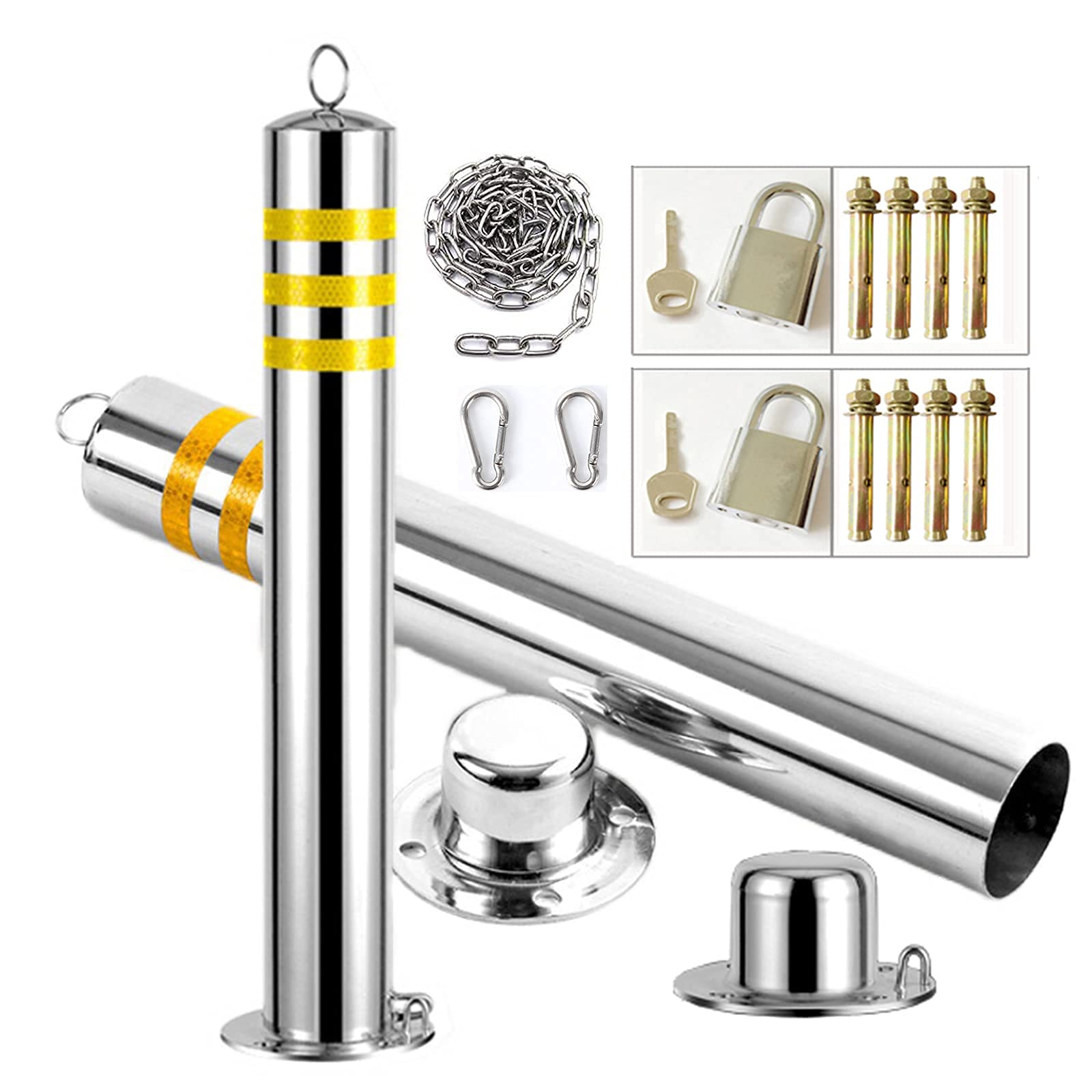 GTHTUHFD Parking Barrier 2 Parking Cones And 5M Chain,Stainless Steel Parking Bollards Barrier,Security Posts For Driveways Removable,76×650mm