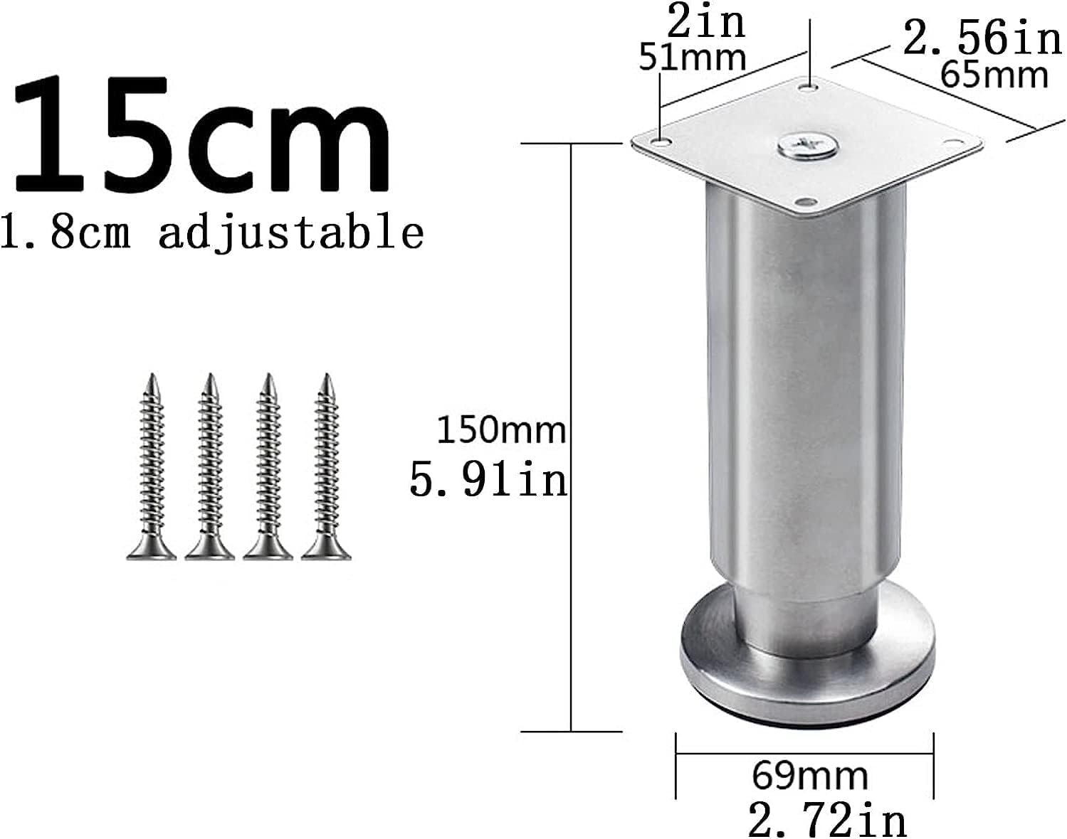 Feng Shui， Gambe per mobili Set di 4 Gambe per mobili, Piedini per Tavolo Regolabili in Acciaio Inossidabile, Gamba di Supporto per Divano di Ricambio per carichi Pesanti, per Supporto TV Letto Piano