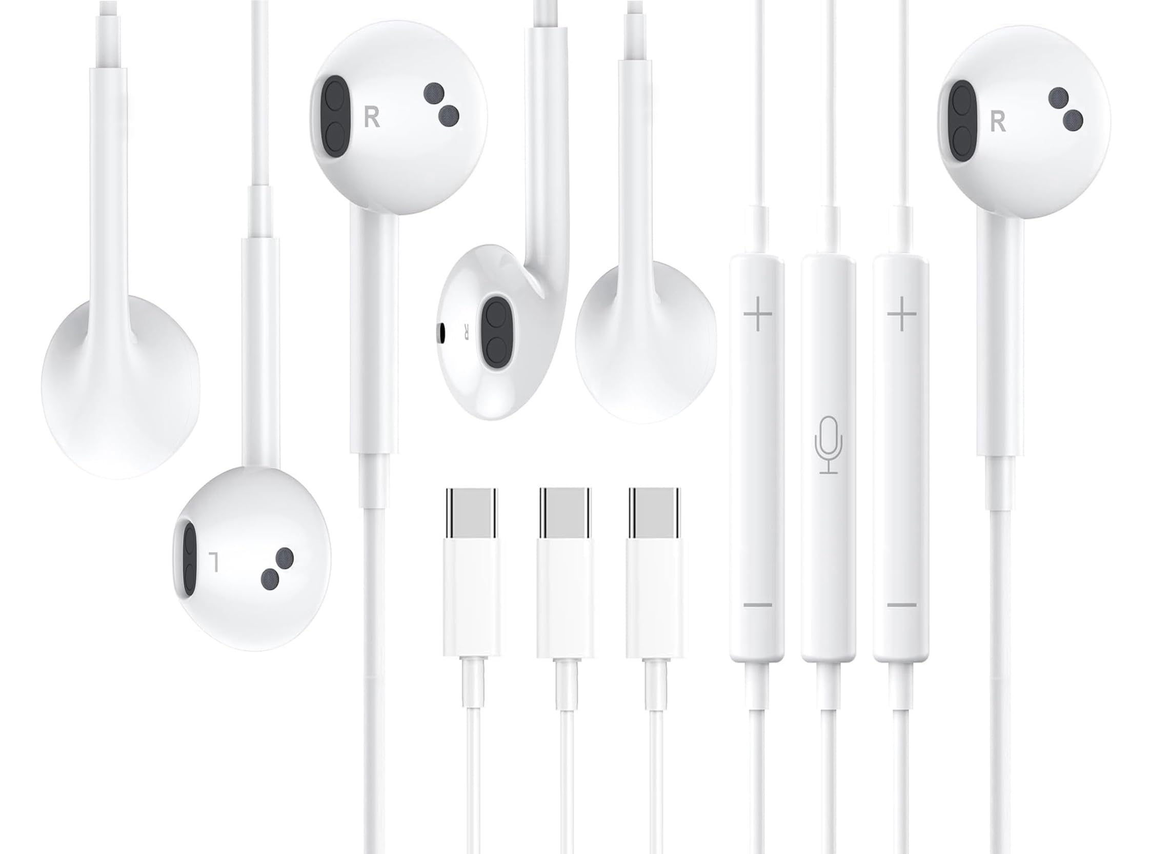 3 Packs USB C Headphones，Type C for iPhone Wired Headphones for iPhone 16/15 Earbuds with Mic and Volume Control，Hi-Fi Stereo In Ear Earphones for