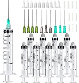 Injection Syringe 10ml Blunt tip Syringes Luer Lock 14Ga 16Ga 18Ga Blunt Needle with Caps, for Epoxy Resin Oil Glue Ink Injector Craft Paint Industrial adhesives sealants lubricants Lab Science (10ml)