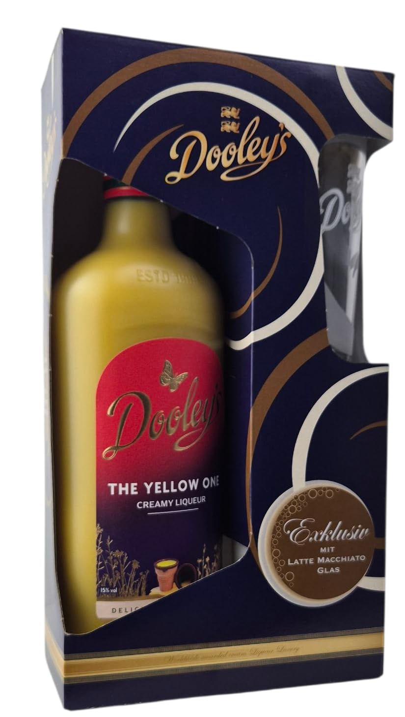 Dooley’s The Yellow One 15% Vol. 0,7 L in Geschenkbox mit Glas | Veganer Creamy Liqueur | Plant-Based Alternative zu Eierlikör | Laktosefrei