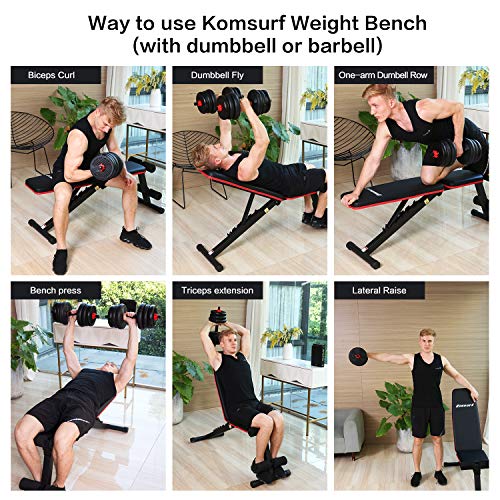 Komsurf Adjustable Weight Bench Press, Foldable Workout Bench for Home Gym, Full Body Workout Strength Training, Exercise Equipment Body Gym System