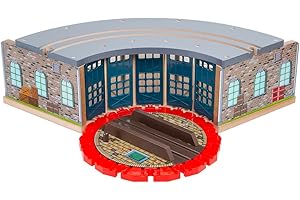 Orbrium Toys Wooden Railway Engine Roundhouse with Turntable