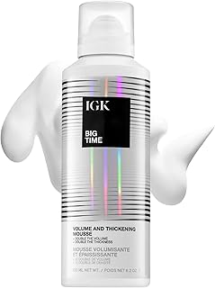 IGK BIG TIME Volume & Thickening Mousse | Flexible Hold Volumizing Styling Foam for Fine, Flat or Curly Hair | Lightweight Body, Frizz Control & Heat Protection | Vegan + Cruelty Free | 6.2 Oz