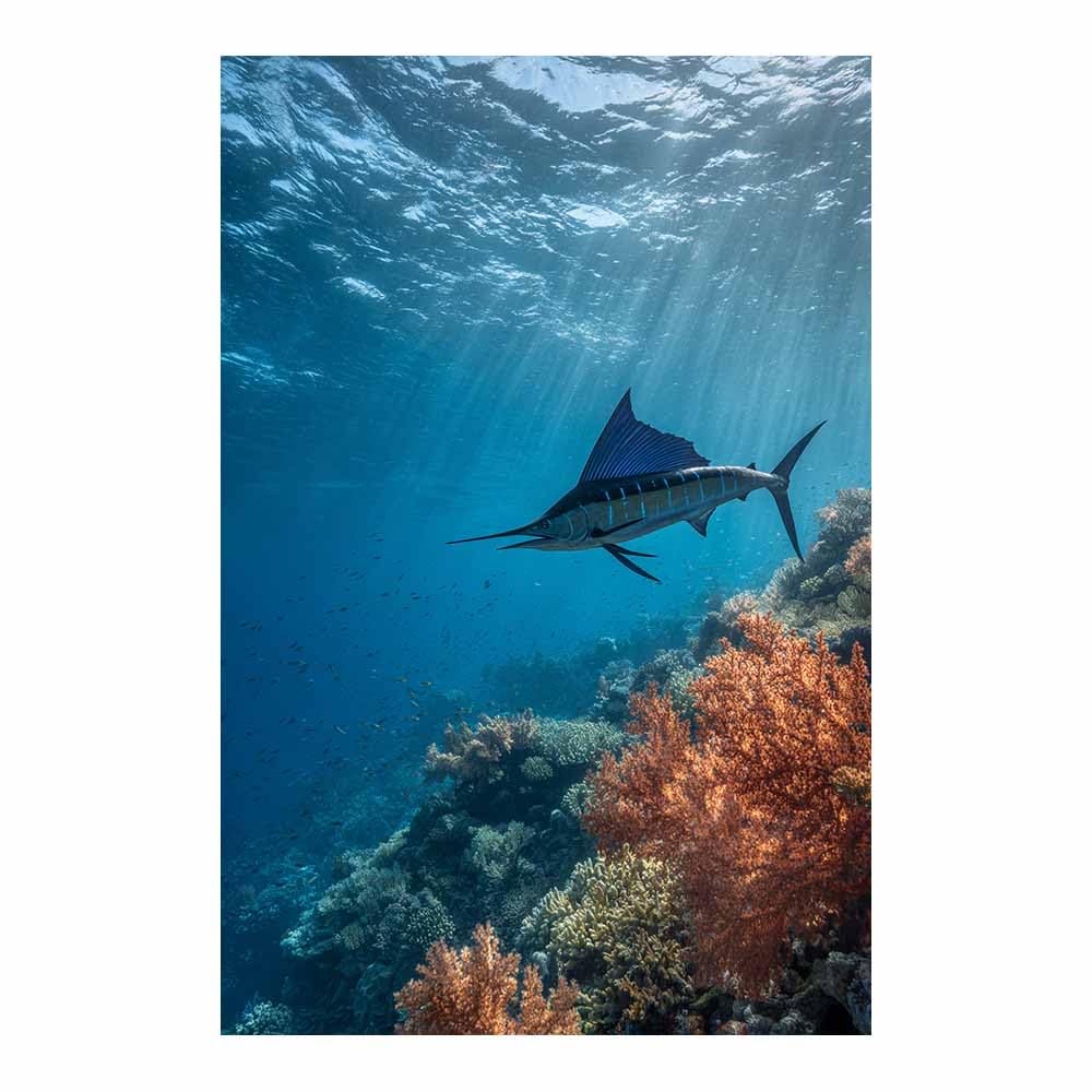 HOQIU Natural scenery wall art Sailfish Underwater Scene decorative painting, wall art, for Living Room Bathroom Bedroom Kitchen Decoration.(Multicolor)-80x120cm Unframed