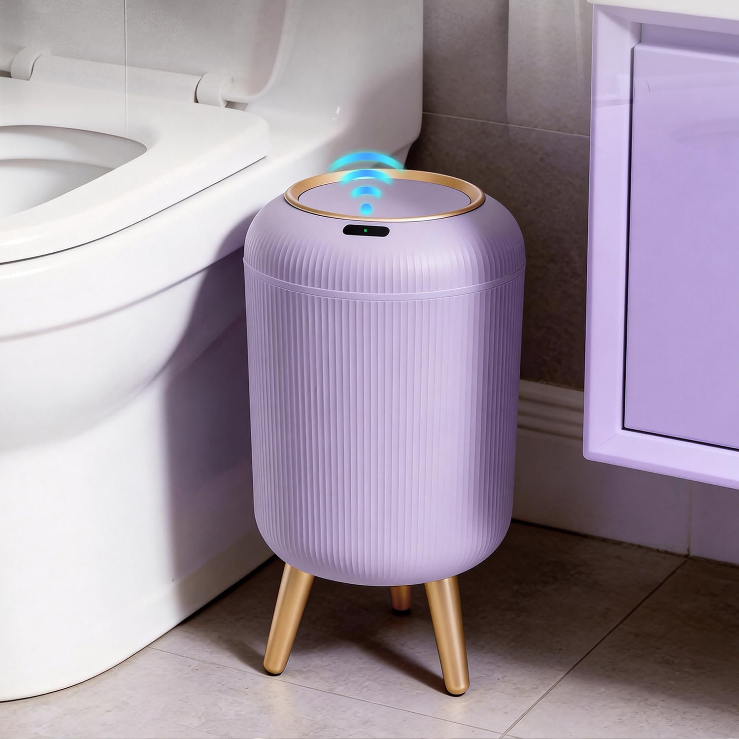 Papelera de baño con sensor de movimiento con tapa, papelera automática de 3 galones/11 litros, cubo de basura sin contacto con patas extraíbles para cocina, oficina, inodoro, dormitorio, cubo