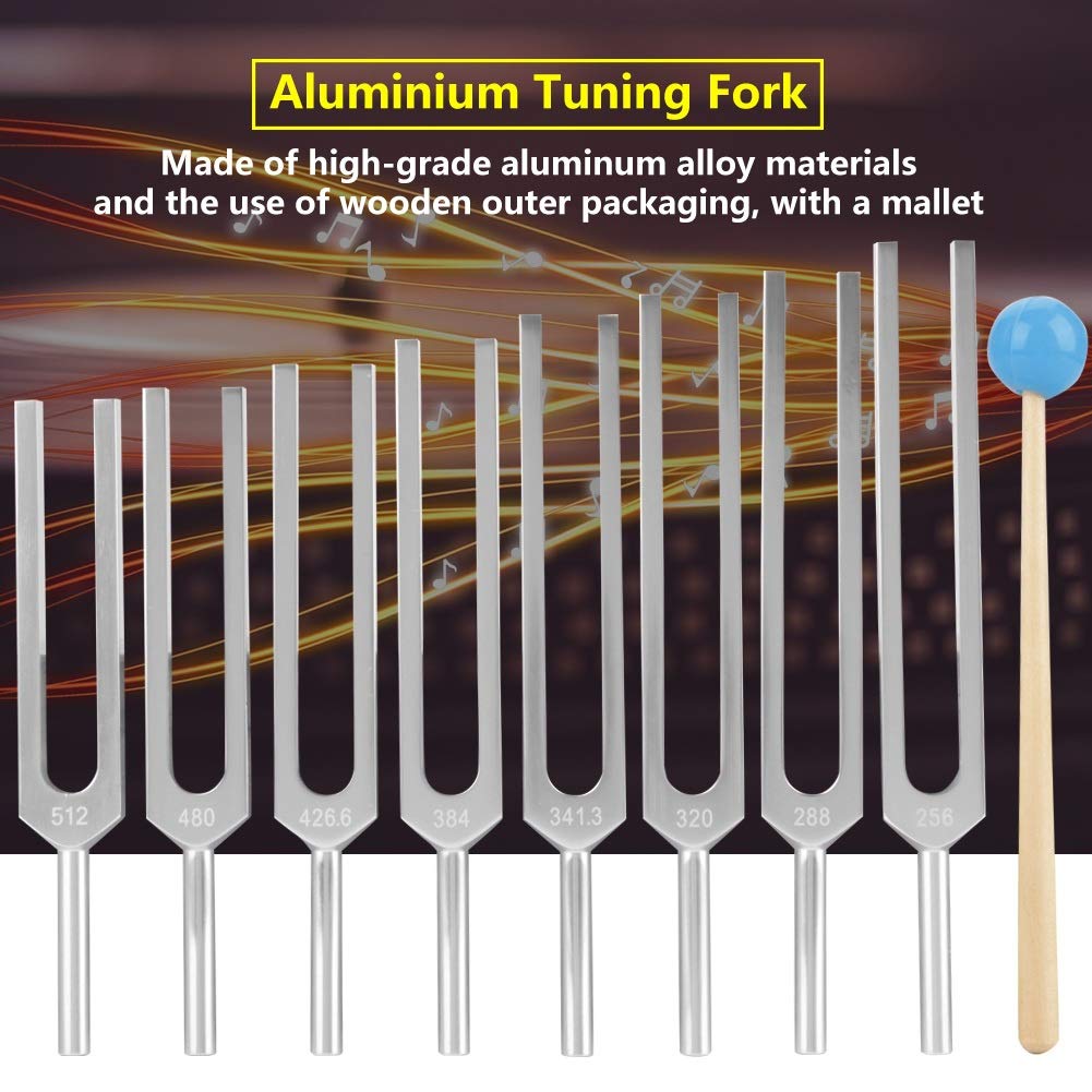 Tenedor de afinación, herramienta de instrumentos de aluminio, juego de horquilla médica, juego de herramientas de terapia de vibración de aluminio, paquete de 9