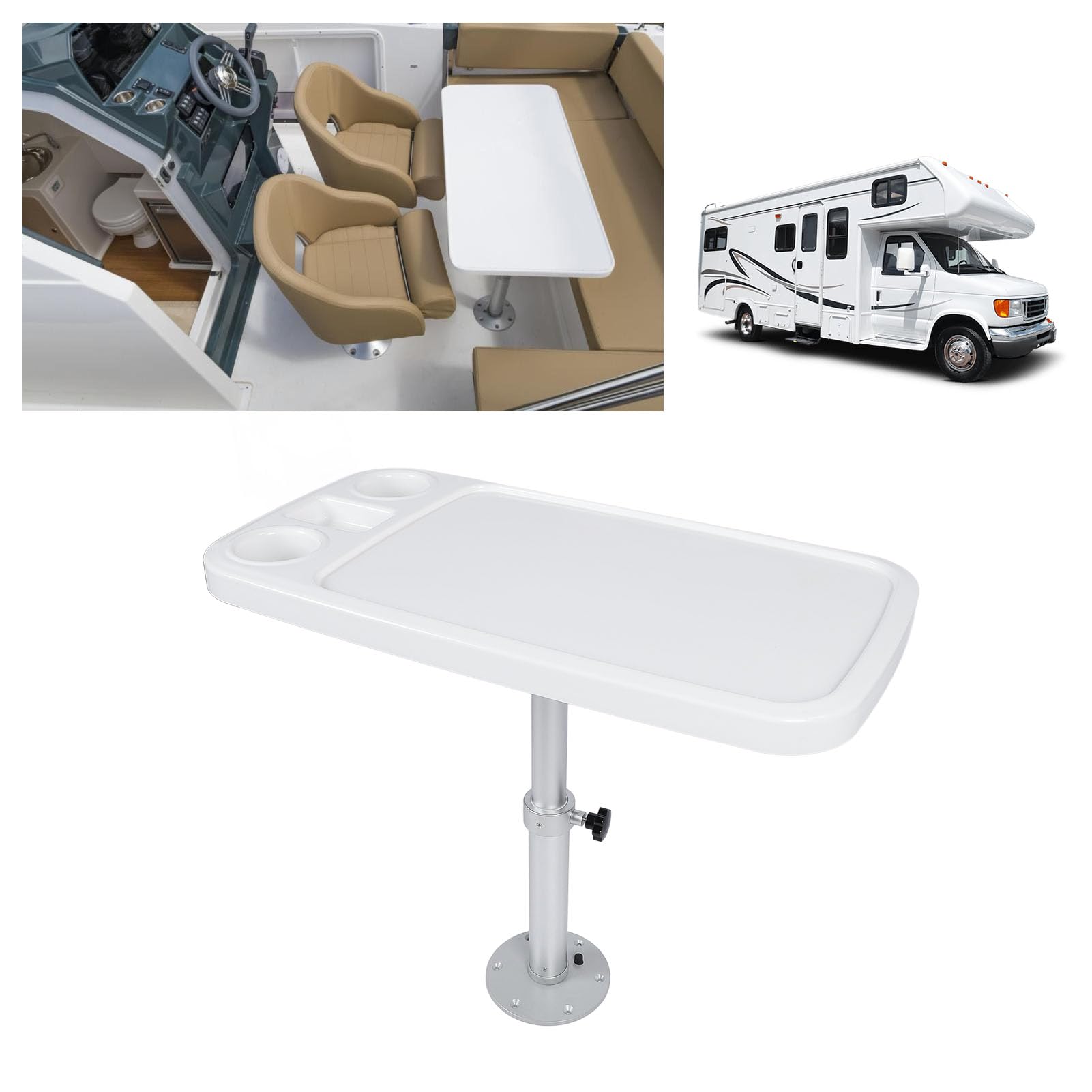 Tavolo per Camper 460-700 Mm Tavolo per Barca Rimovibile in Altezza Regolabile e Set di Base con 2 Portabicchieri Set Tavolo per Barca Rimovibile per Ponte di Pontone per Yacht