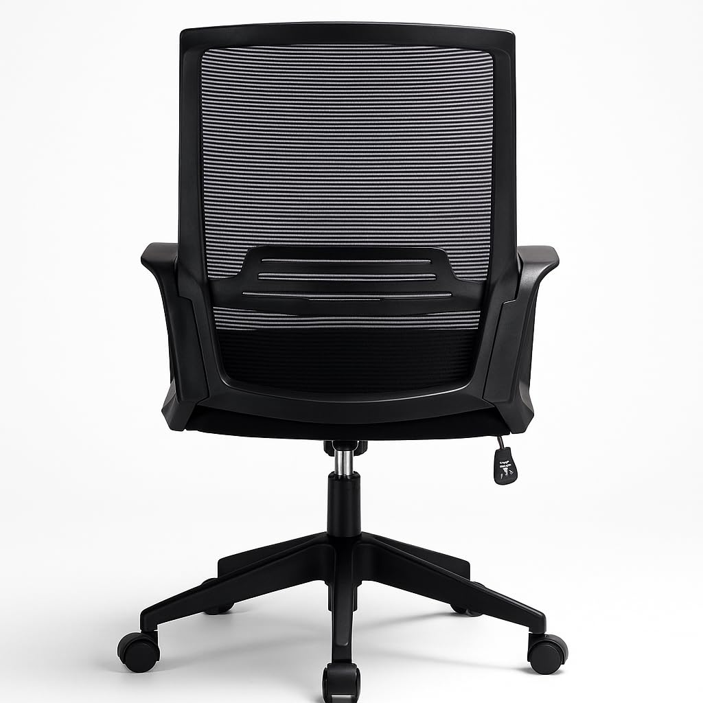 Silla de Oficina Ergonómica con Ruedas y Respaldo Transpirable | Altura Regulable y Soporte Lumbar | Ideal para Escritorio, Estudio o Habitación Juvenil | Diseño Moderno y Confortable | Color Negro