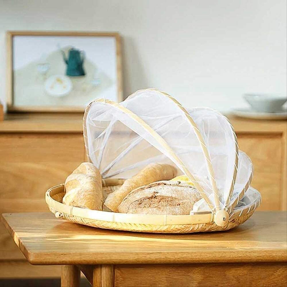 Cestino da Picnic Feste Cesto Intrecciato A Mano A Prova di Insetto Cestino da Picnic A Polvere Frutta Fatto A Vimini con Copertura Pane Vegetale Gita all’Aperto(36 * 19.5cm)