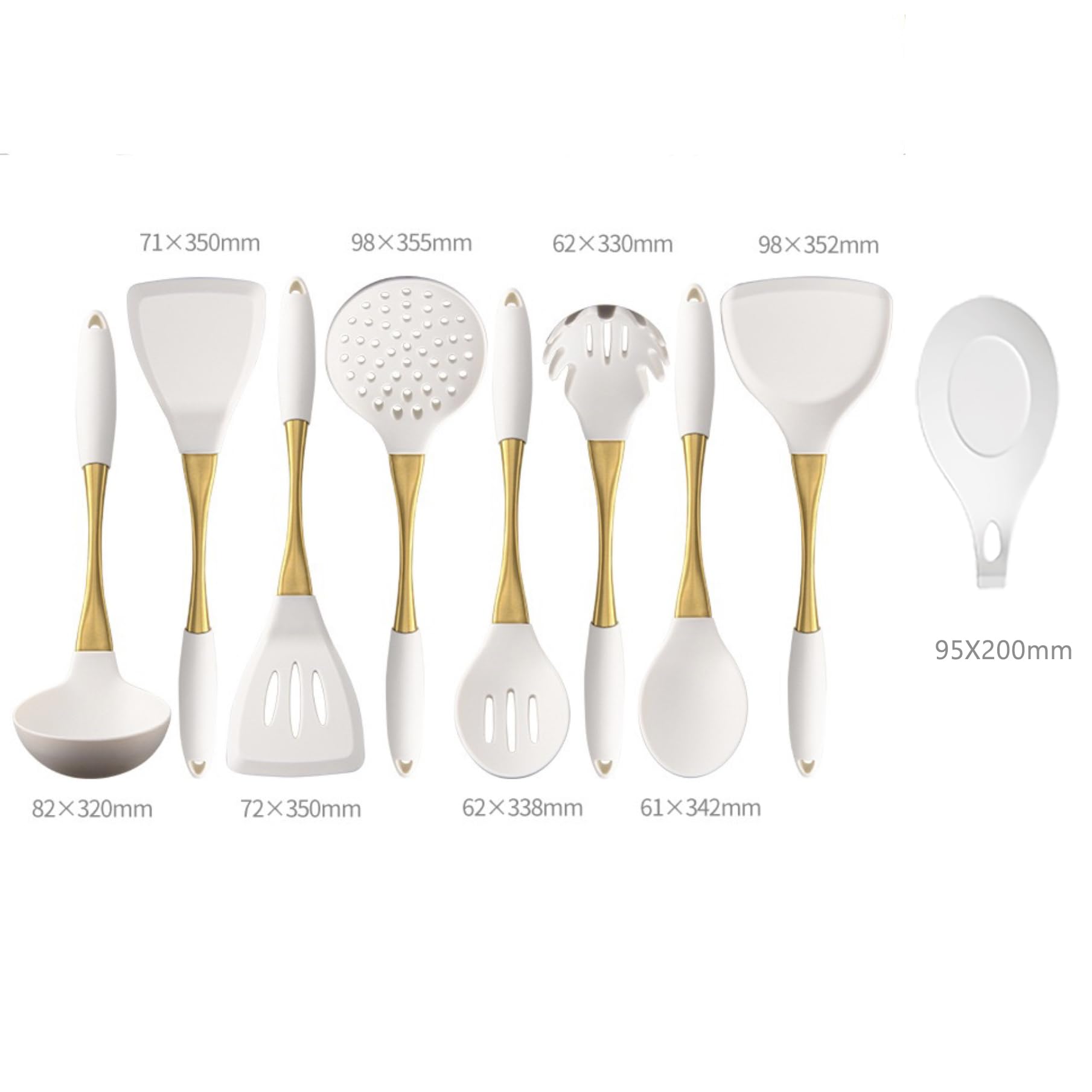 Juego de utensilios de cocina de silicona, 9 piezas, dorado y blanco, utensilios de cocina universales