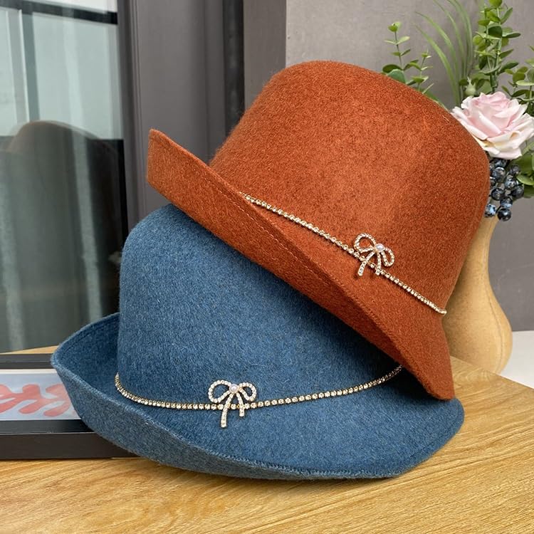 JSEIAJB Wool Tweed Rolled Fisherman Hat Children Fall and Winter Retro Basin Hat Bowler Hat(E)2