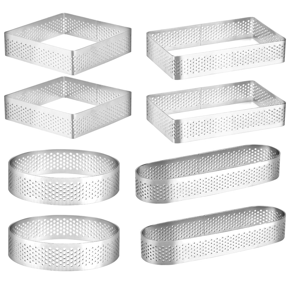 Guowall Perforated Tart Ring Set, Muffin Rings Cake Mould Stainless Steel Pastry Rings for Baking Crumpets Desserts (8 Pieces) - Image 2