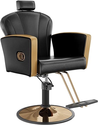 Miniatura 15 de KIGOTY Silla de salón para estilista, silla reclinable con bomba hidráulica, sillas giratorias de 360 grados con reposapiés y reposacabezas