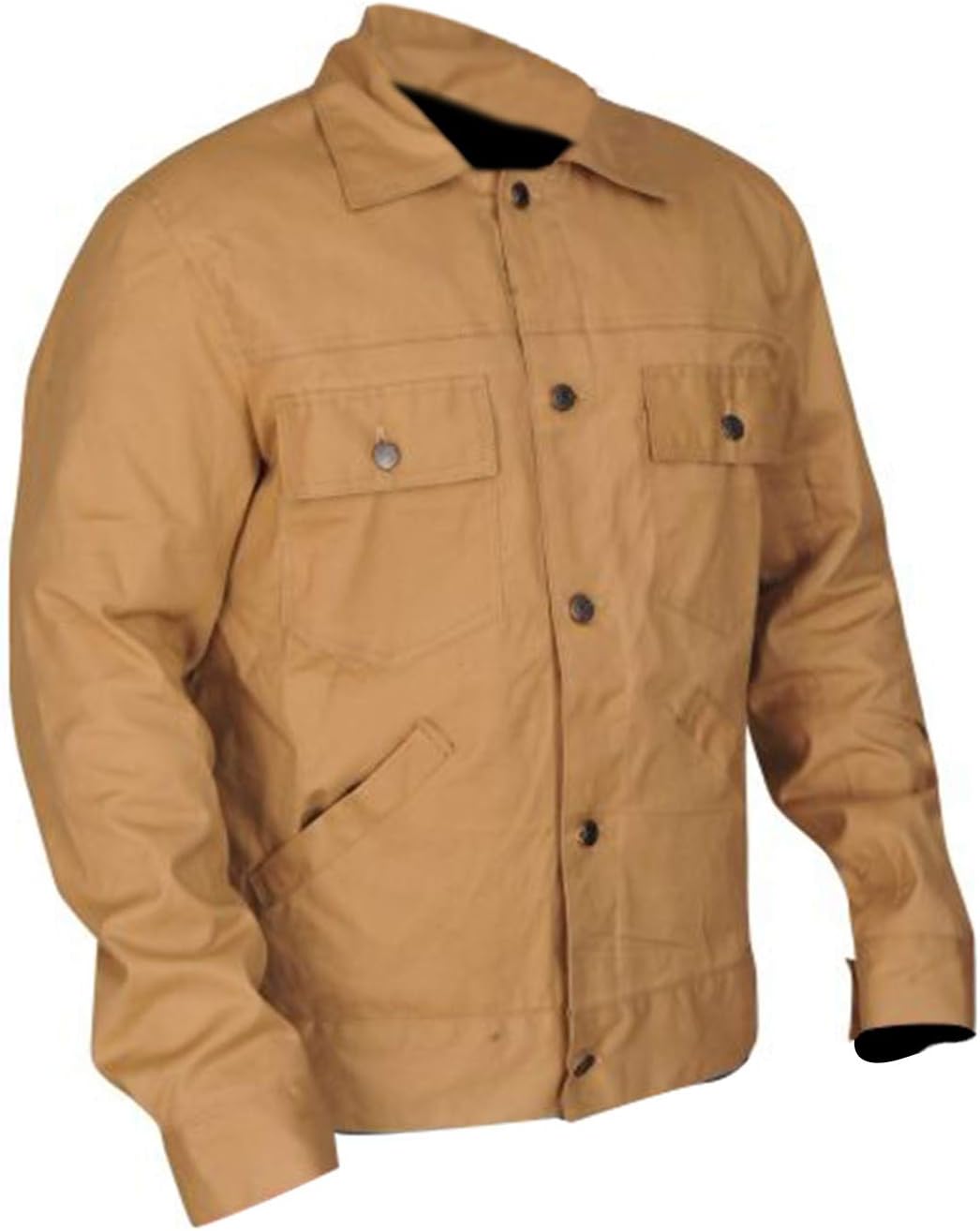 Prime-Fashion Mens Plain Shirt Regular Fit Khaki Cotton Jacket Coat