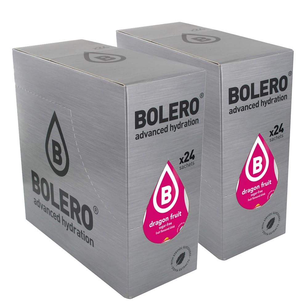 SET 48 BOLERO DA 9 grammi Dragon Fruit Preparato istantaneo polvere solubile in bustine Sticks per Bevande con Stevia e Vitamina C e Senza Zucchero ideale per fitness e diete