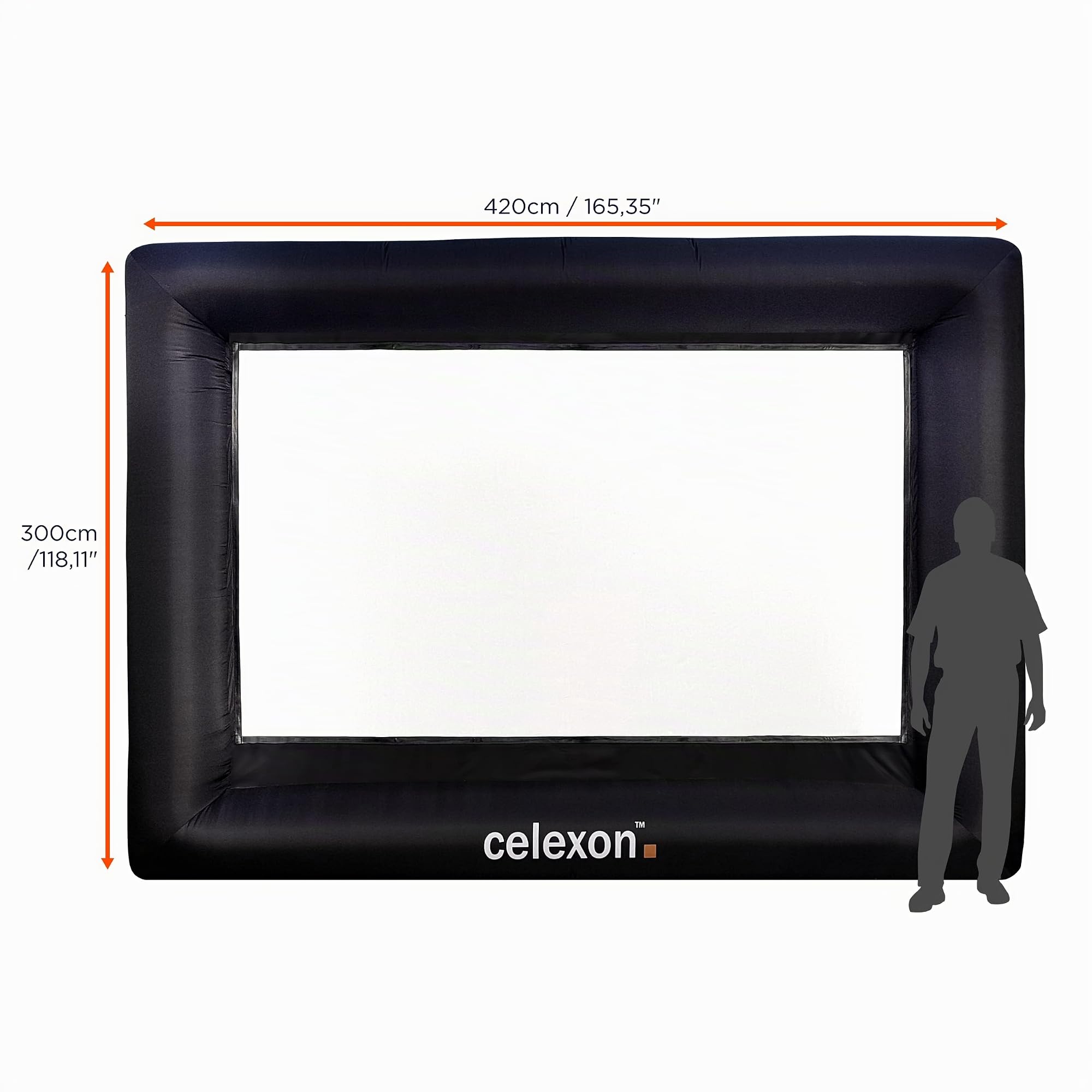 celexon Pantalla Hinchable Exterior INF200, 310 x 174, 16:9 - Ganancia 1.0-15 kg - Incluye Potente inflador - automontaje - jardín