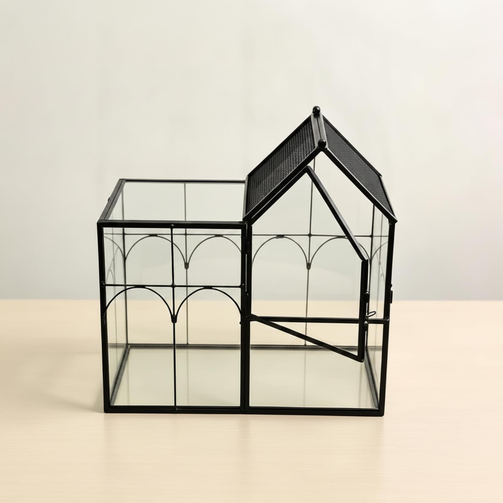 Gralara Terrario Terrario con Struttura in Metallo Ventilato Modello con Apribile per Arredamento Indoor, Oro