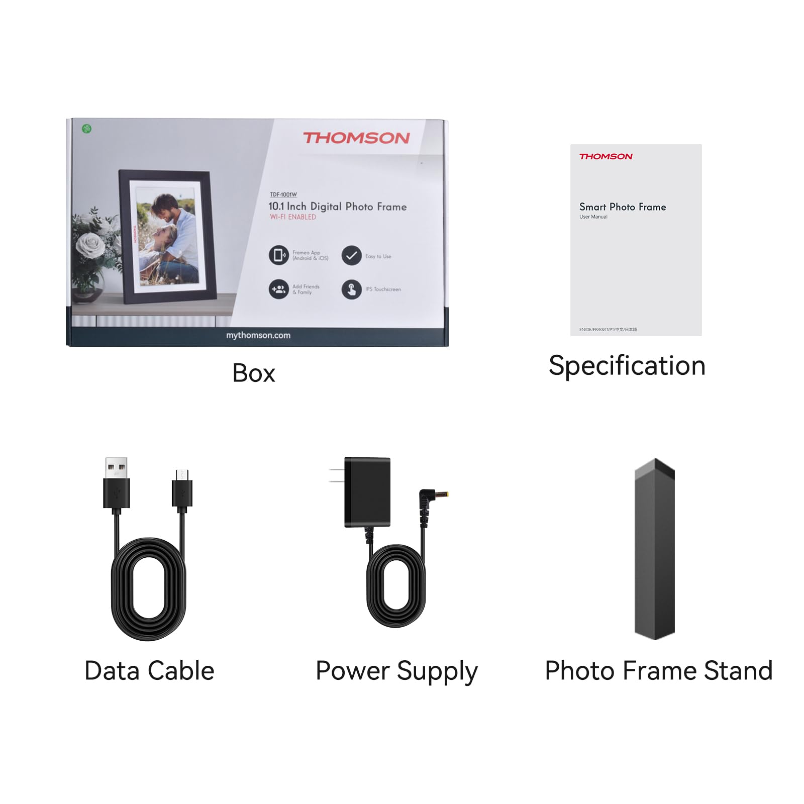 THOMSON Cadre Photo numérique 10,1 Pouces: Cadre Photo numérique WiFi, Cadres Photo numérique 1280 x 800 HD Écran Tactile IPS, Partage d'images Musique Videos du, Autorotation, Mémoire 32 Go