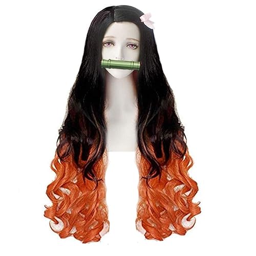 Miniatura 2 de Ebingoo Peluca naranja y negra para mujer gorra de peluca peluca de cosplay para peluca de anime pelucas largas onduladas naturales peluca sintética