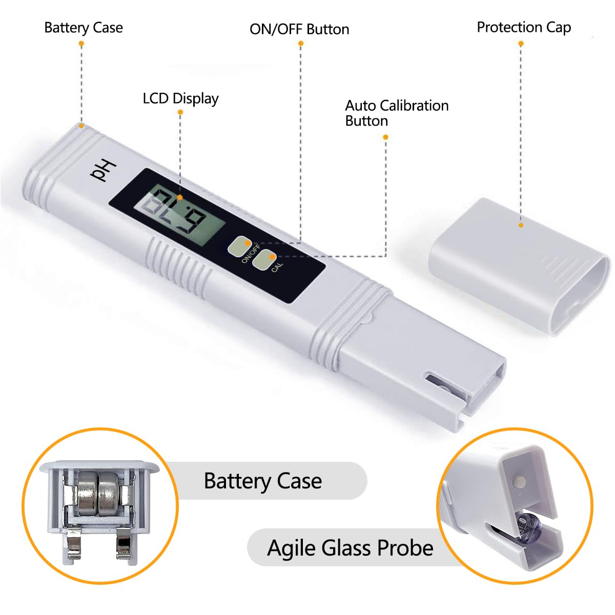 Medidor de pH Digital 0-14 para Agua, Piscina, Acuario, Hidroponía