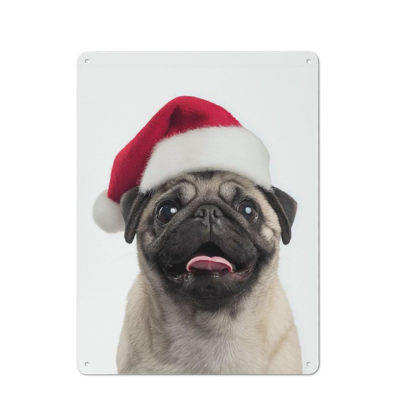Classic Christmas Pug with Santa Hat Tin Sign 40x30cm, Classic Pub Decor for Cafe, Pub, Workshop Or Home Bar, Small Accent for Blank Walls