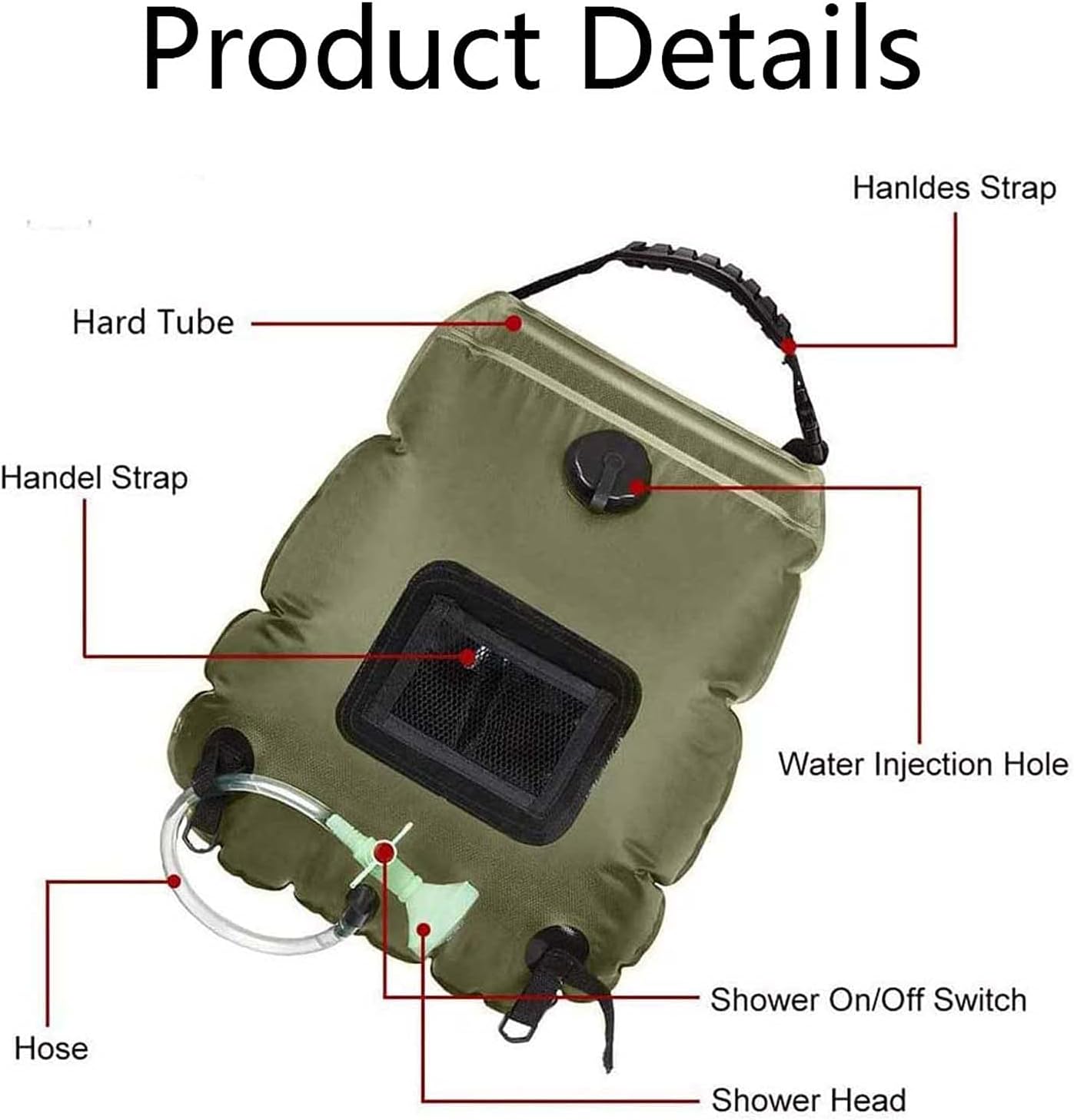 Wgwioo Solar Shower Bag, 5 Gallons/20L Solar Heating Camping Shower Bag, Outdoor Camping Hiking Water Bag, for Camping Beach Swimming Outdoor Traveling Hiking,Green : Sports & Outdoors