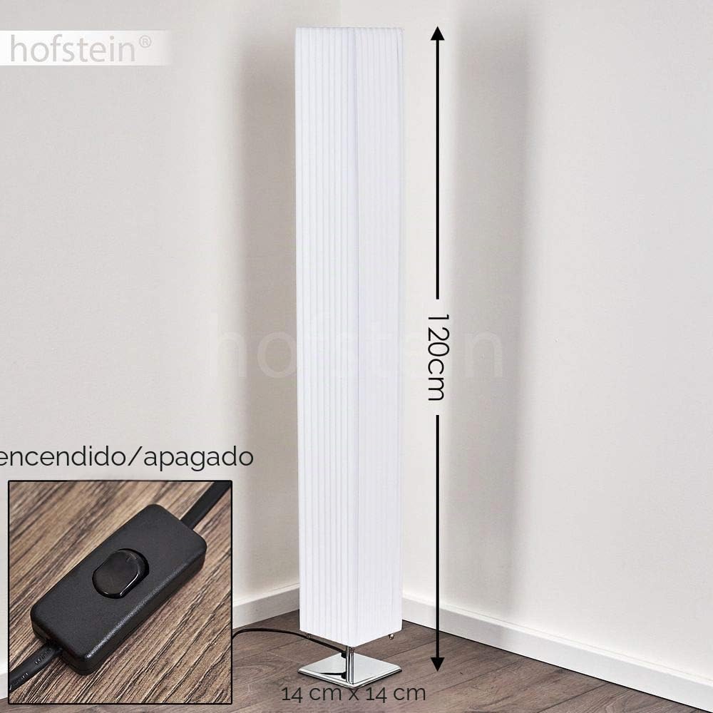 hofstein Lámpara de pie Newtok, moderna lámpara de pie de textil/tela en blanco, 2 x casquillo E27, con interruptor de pie en el cable, sin bombilla(s)
