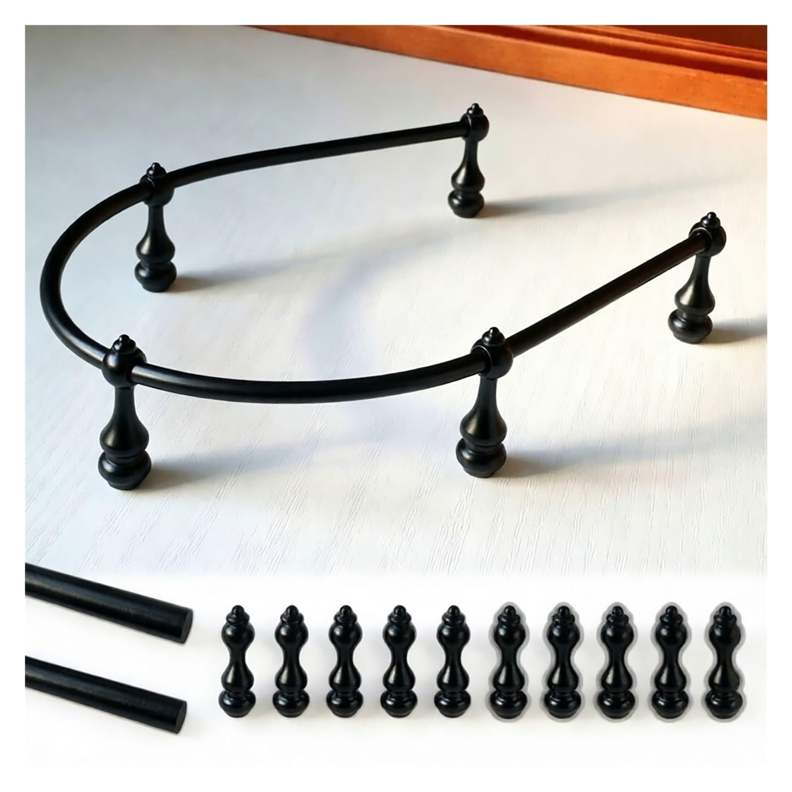 2 Pack Bendable Arc Shelf Guard Rail Set for Display Rack, Pantry, 12/24/28/36in Aluminum Alloy Edge Protector, DIY Curved Anti-Fall Cabinet Barrier(Black,36in/91cm)