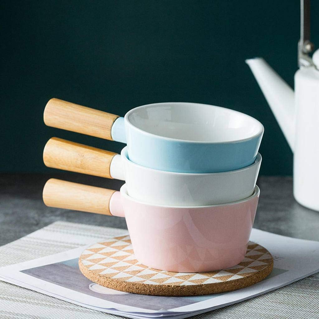 Suppenschüsseln im japanischen Stil mit Griff, 400 ml Holzgriff Verbrühungssicherer Salat Dessert Obstkeramik Geschirr-Pink