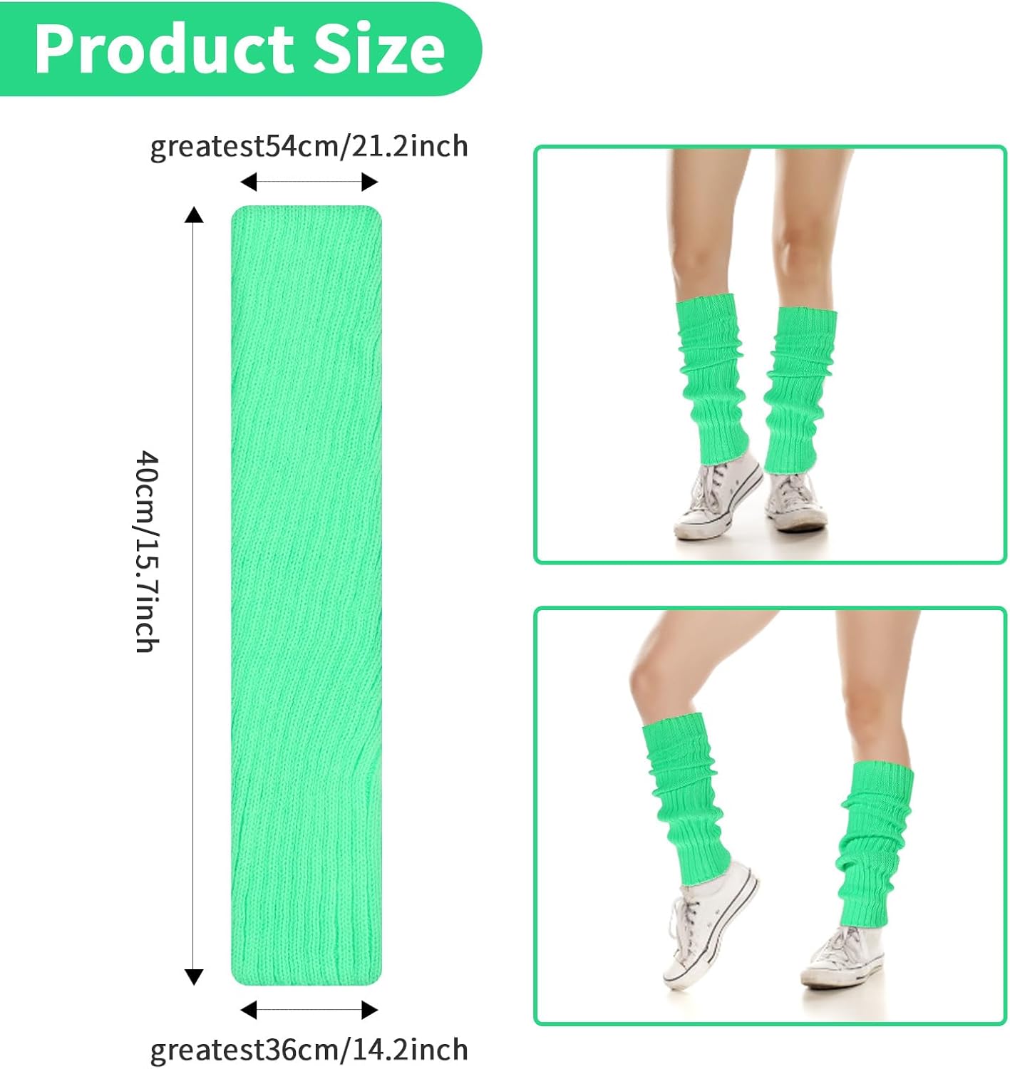 2 Pairs Neon Leg Warmers 80s Accessories for Women, Neon Pink and Green Socks, Retro Legwarmers Ribbed Leg Socks 80s 90s Stylish Accessories for Women Party Dance Sports Yoga - Image 2