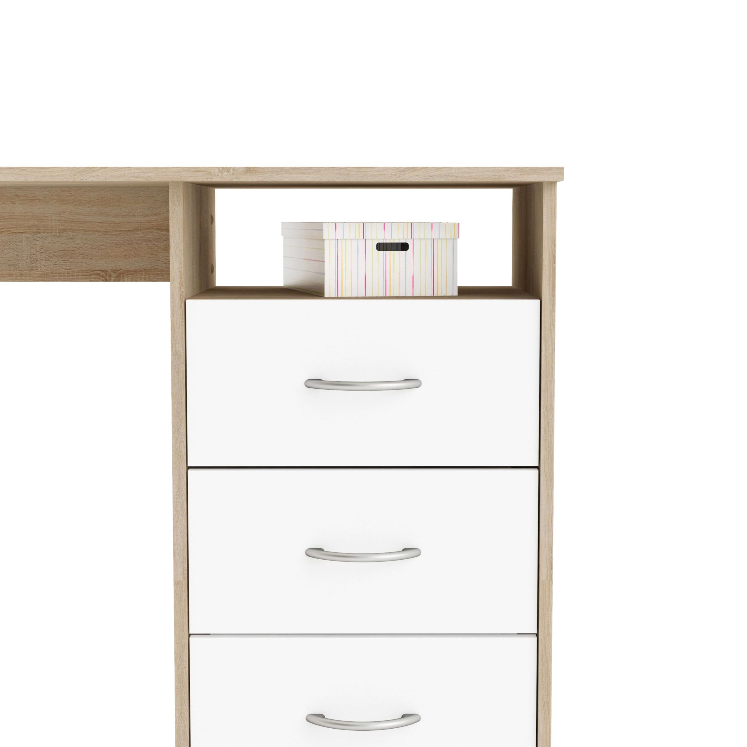 Miroytengo Mesa Escritorio Reversible 3 Cajones, Mesa Ordenador Juvenil, Roble y Blanco 123 cm