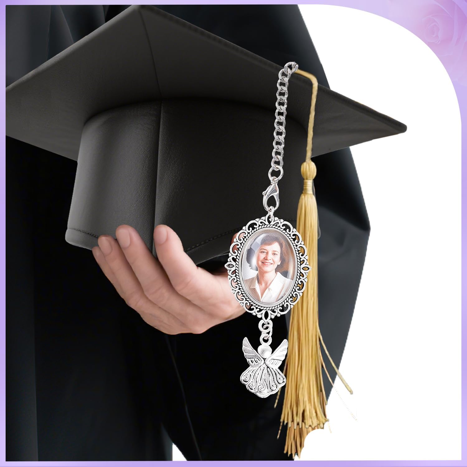 Graduate Memorial Photo Charm Silvery, Tassel Memorial Charm graduation decorations class of 2026, DIY Memory Mortarboard Pendants for graduation Cap - Image 2