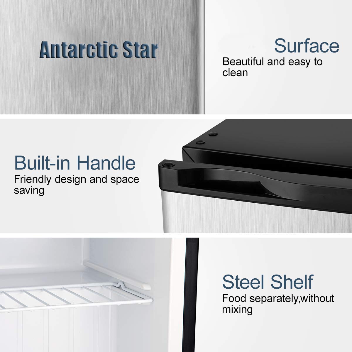 Antarctic Star Upright Freezer 2.1 Cu.ft, Compact Mini Freezer with Reversible Single Door, Temperature Control, Removable Shelves, Small freezer Stainless Steel for Dorms Home Office, Black on Fridge.com