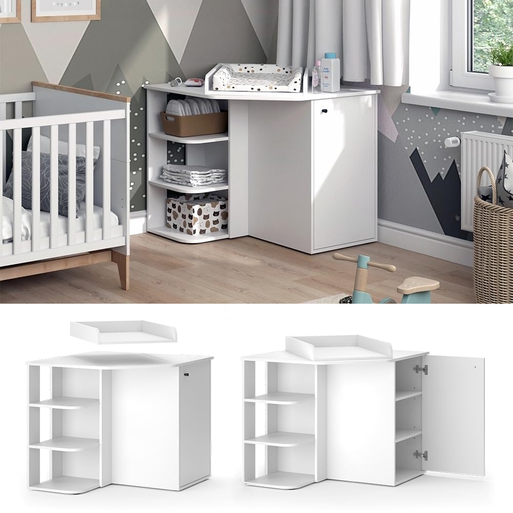 Vicco Fasciatoio Kristian Bianco 85 x 77.3 cm porta e vani aperti convertibile in cassettiera