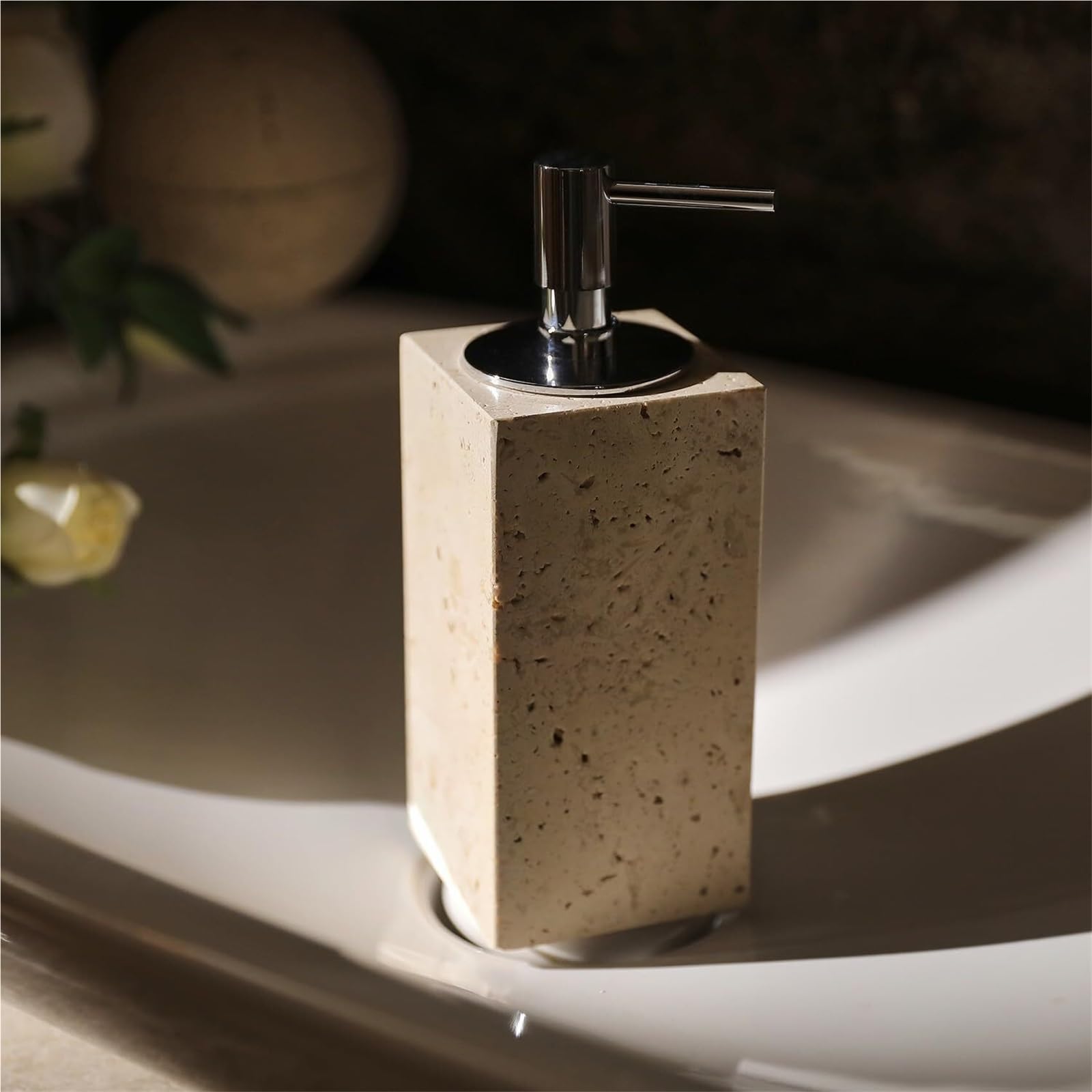 Flaschen Natürlicher Luxus-Seifenspender, speziell for Badezimmer, Travertin-Emulsionsstein Ästhetische Küchendekoration