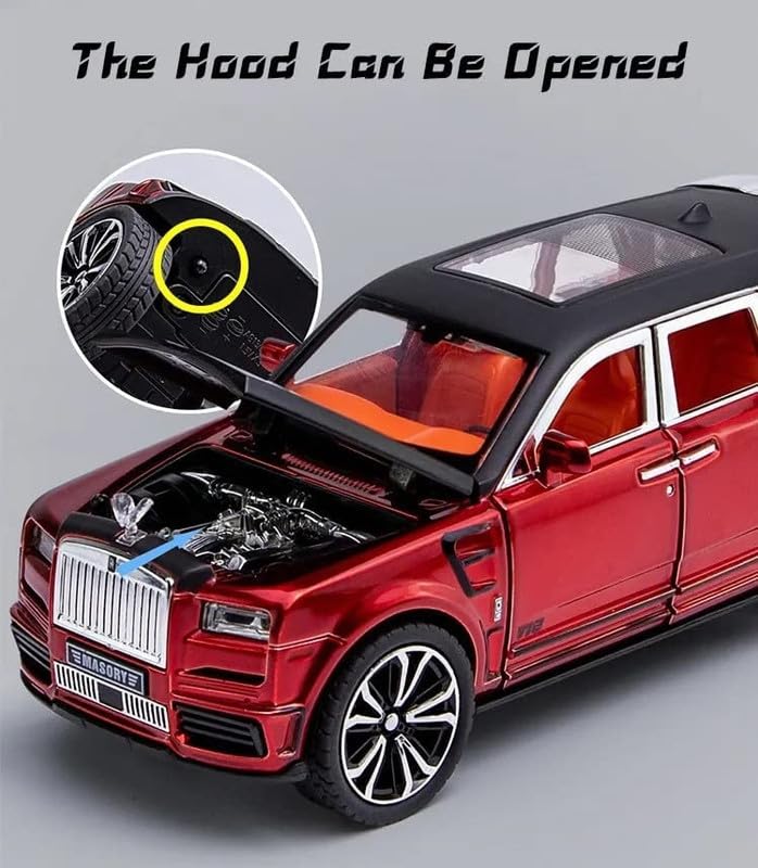 Image of Kids Model 1:32 RR Cullinan Masory Die Cast Metal Car Pull Back Action Opening Doors with Realistic Engine Sound Lights Toy Car Gift for Boys - Red
