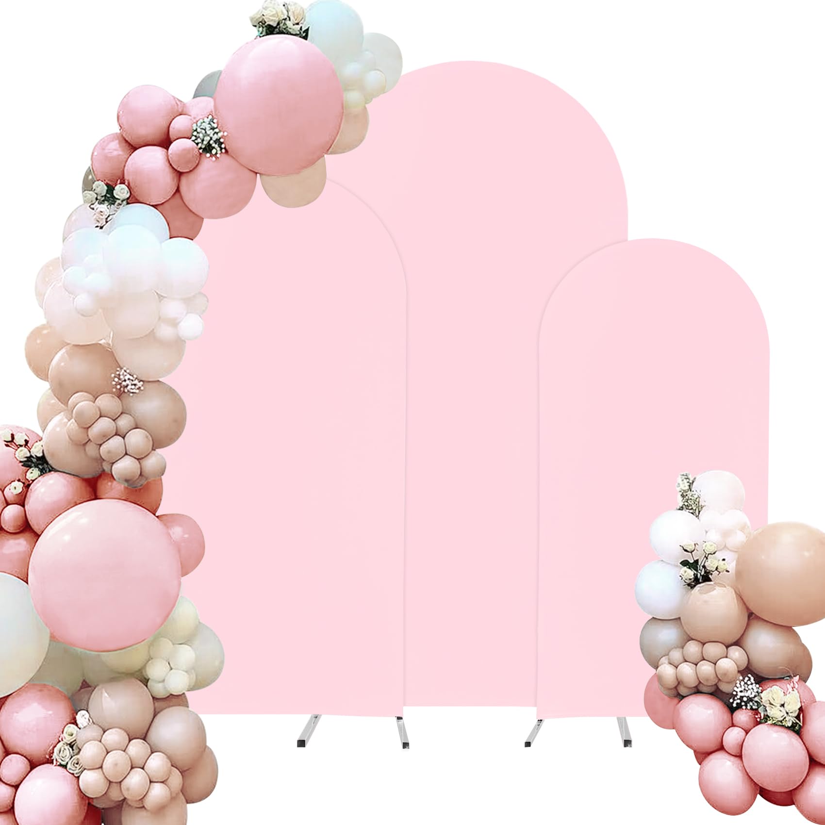 Spandex Fitted Wedding Arch Cover Set of 3 Pink Arch Backdrop Cover, Round Top Chiara Backdrop Stand Covers for Wedding Birthday Party Baby Shower Banquet Arch Decoration (Pink, 5FT,6FT,7.2FT)